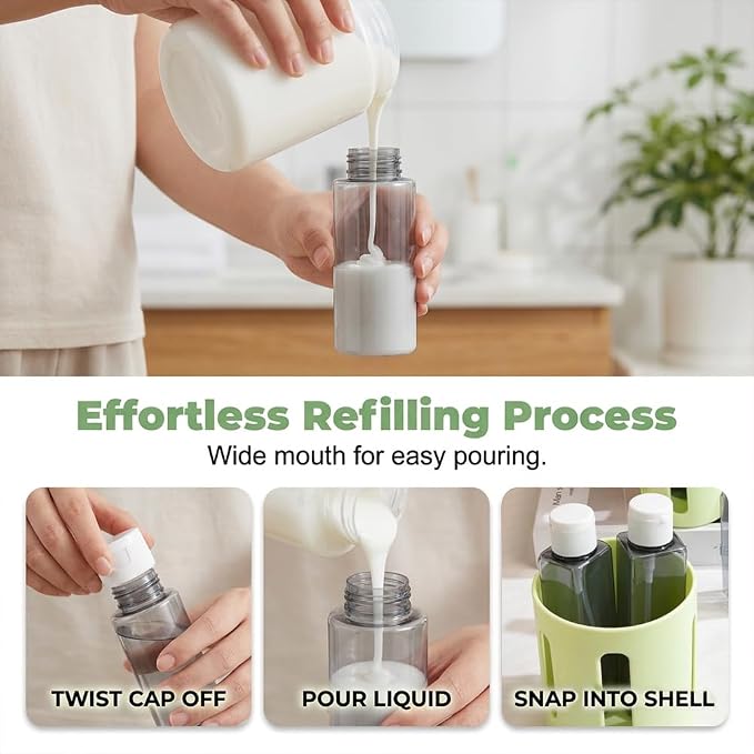 4 in 1 Travel Dispenser Bottles – 2026 New Leak Proof Portable Dispenser Bottle Set for Shampoo, Conditioner, Lotion & Cream, 4pcs 60ml Travel Dispensers for Vacation & Business (Set E)
