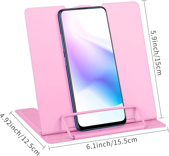 Honagu Small Book Stand Book Holder Metal Desk Book Stand for Reading Hands Free, Adjustable Cookbook Documents Holder, Portable Bookstand for Music Books, Textbook, Recipe, Tablet, Ipad (Pink)
