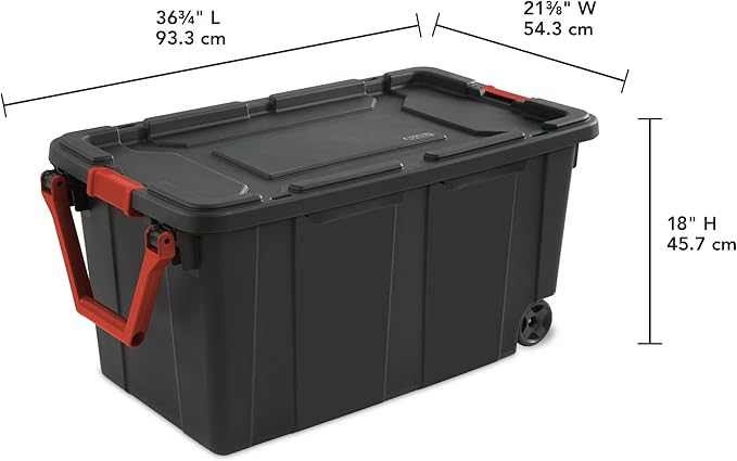 160 Quart Wheeled Stacker Tote, Extra Large Durable Clear Bin, Latch Lid and Pull Handle, 2 Count (Black)