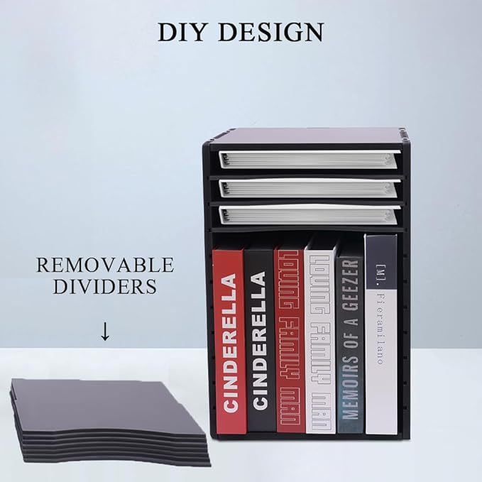 Vertical Desktop Sorter 11 Slots, Black Mail Organizer Vertical File Organizer, PVC Paper Sorter Organizer with 11 Adjustable Compartments, Construction Paper Storage Mailbox for Home Office (Black)