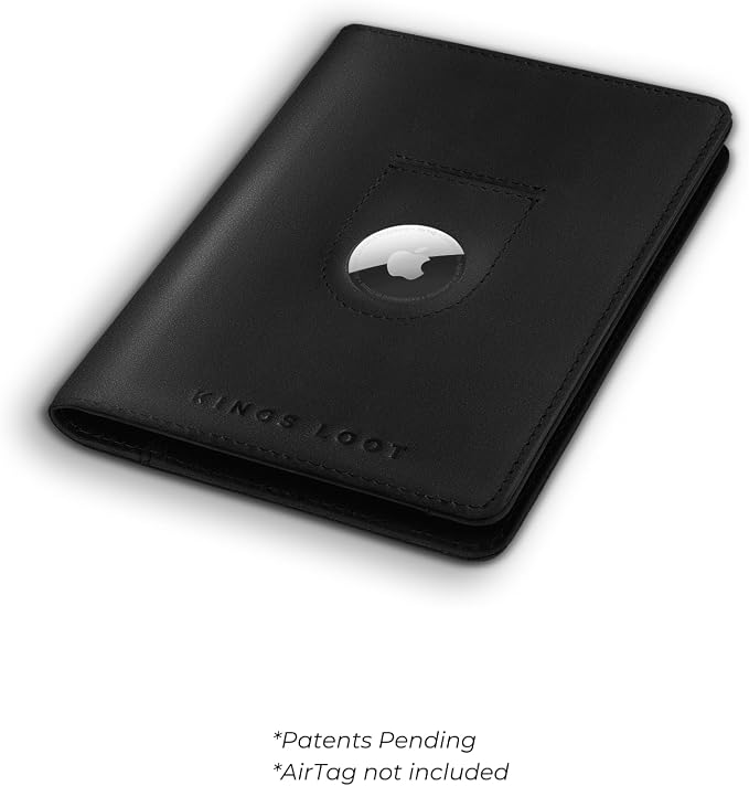 Kings Loot Passport Holder Wallet – RFID Blocking Leather Travel Wallet with Built-in Airtag Holder – Holds 1-6 Cards & Passport – Easy Pull Tab – Slim & Stylish Wallets (Midnight Black)