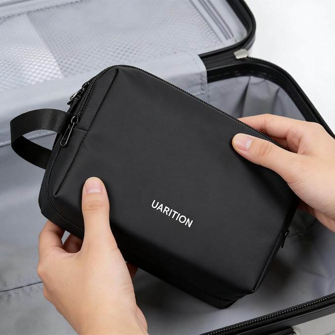 uarition Toiletry Bag for Men, Travel Toiletry Organizer Dopp Kit, Water-Resistant Mens Toiletry Travel Bag for Shaving & Accessories, Black