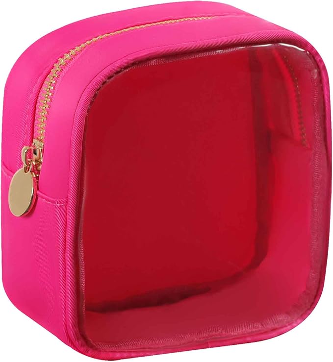 Travel Essentials Makeup Bag for Women Water-resistant Toiletry Organizer Nylon Cosmetic Pouch Preppy Stuff Clear (S,HotPinkClear)