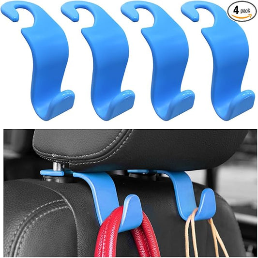 povtii 4PCS Car Seat Headrest Hook, Auto Back Seat Hanging Storage Organizer, Vehicle Seatback Hanger Holder for Purse Handbag Coat Umbrella, Universal Interior Car Accessories (Light Blue)