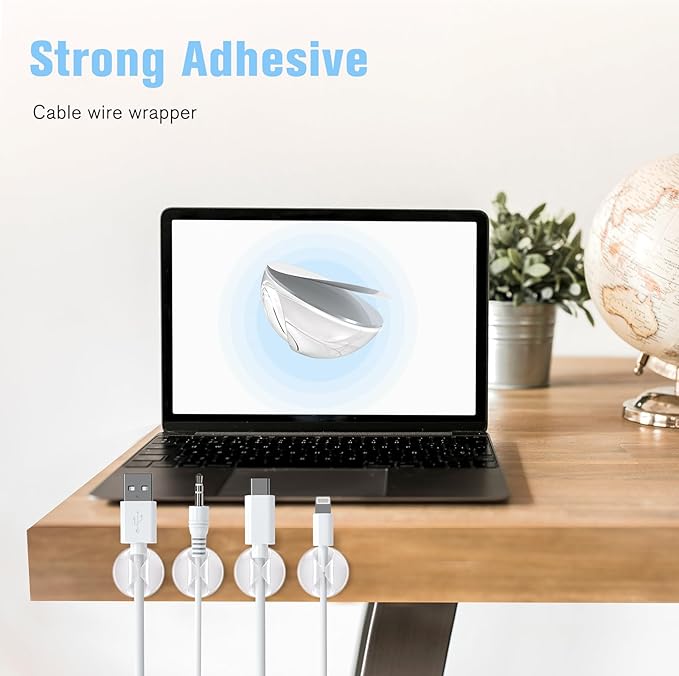 12 Pack Cable Clips, Znben Clear Cord Organizer Holder Adhesive Cord Management Charger Wire Holder Clips for Desk, Home, Office, Car, Cubicle, Nightstand