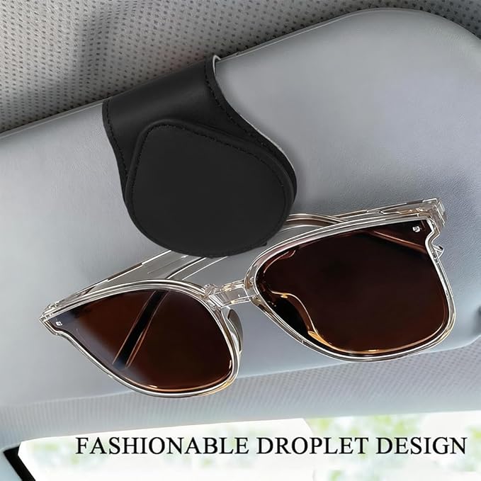 Magnetic Sunglass Holder for Car Visor, Sunglasses Visor Clip, Magnetic Leather Vehicle Glasses Ticket Card Clip, Automotive Eyeglass Hanger Organizer Accessories for Most Vehicles (Black)