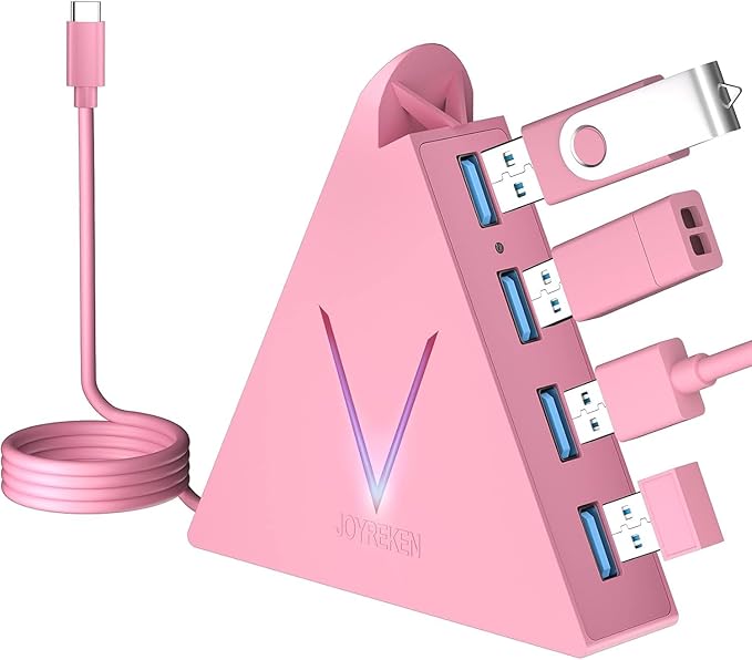 USB C Hub, Type C to 4 USB 3.0 Ports with 2 FT Extension Cables,Thunderbolt to USB Hub Adapter for iPad Pro/Air, MacBook Pro, Mac mini, iMac, Surface,XPS, Mouse, External Hard Drives(Pink)