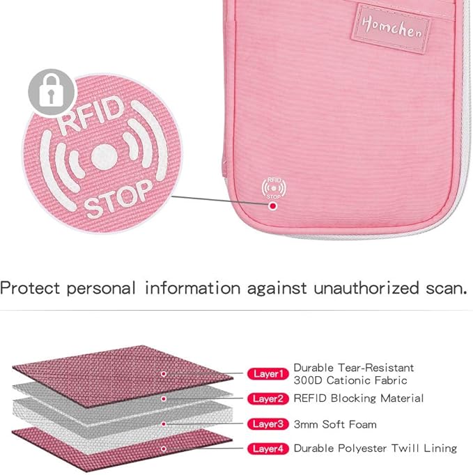 RFID Passport Wallet with Vaccine Card Slot, Family Travel Passport Holder Document Organizer Bag with Wrist & Neck Double Strap