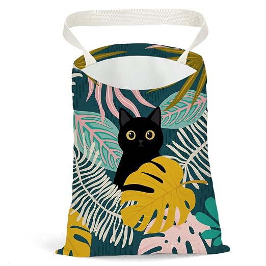Black Cat Car Trash Bag, Palm Car Trash Bag Hanging, Palm Accessories, Summer Decor Waterproof Cars Back Seat Hanging Organizer Garbage Can for Vehicle Travelling Camping