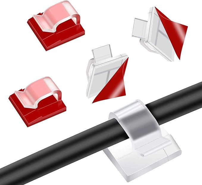 Cable Clips Clear (20 PCS), Adhesive Cable Clips for Cable Management Cord Organizer for Under Desk, Car, Wall