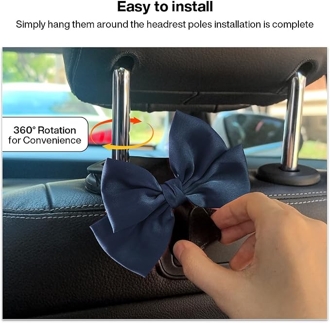 2 Pack Car Seat Headrest Hook, Auto Seat Hook Hangers Storage Organizer Interior Accessories for Handbag Clothes Coats Grocery Bags (Dark blue)