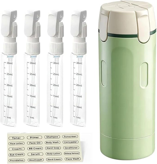 Leak Proof Travel Bottles 4 Pack 30ML, Refillable Toiletry Containers with Scale & Label, Clear Portable Dispenser for Shampoo Conditioner Lotion Cream Body Wash(Green)