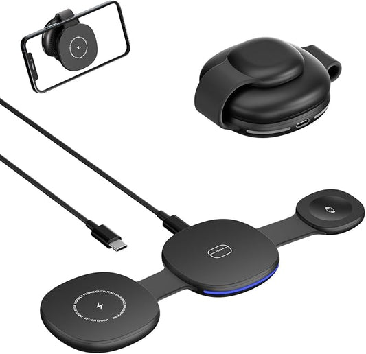 3-in-1 MagSafe Wireless Charger for Apple Devices, 15W Fast Charging Foldable Travel Charging Station Compatible with iPhone 17/16/15/14/13/12 Series, Apple Watch, AirPods