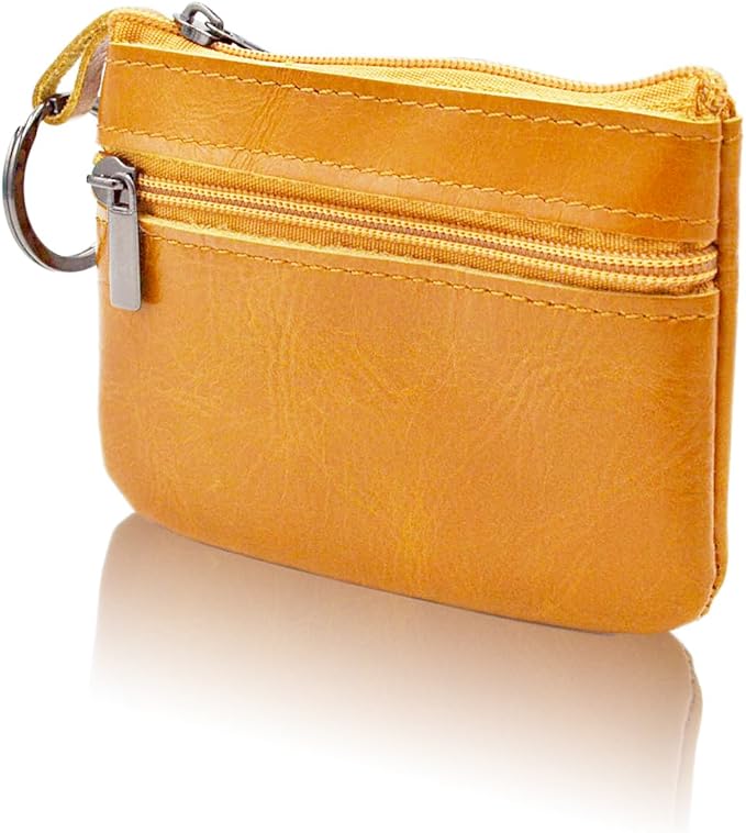 Freezx Women Genuine Leather Coin Pouch Zip Mini Purse Wallet Key Chain Double Zipper