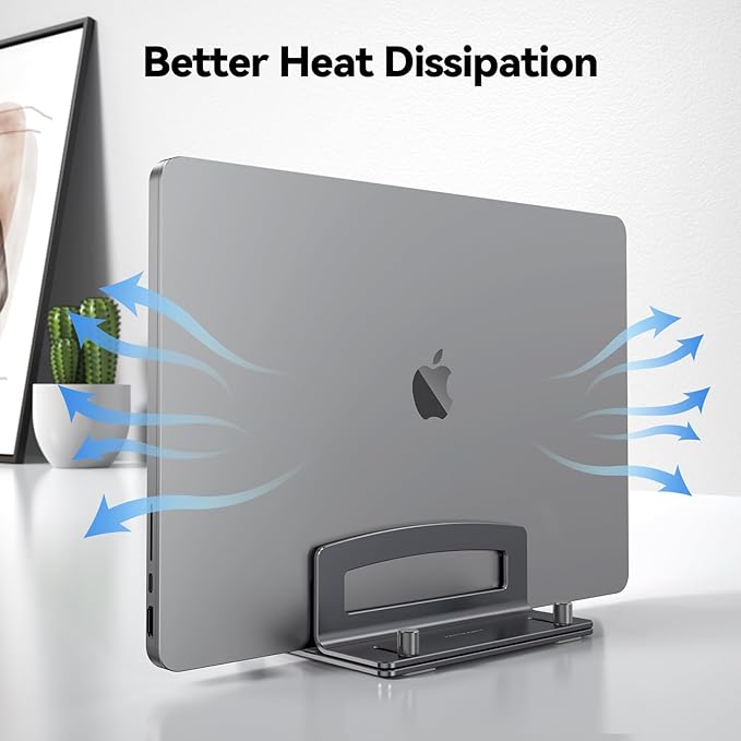 TECKNET Vertical Laptop Stand, Adjustable Aluminum Laptop Stand (Fits Up to 17.3"), Space-Saving Vertical Stand with Non-Slip & Scratch-Resistant Silicone, Compatible with MacBook Pro/Air, Dell, HP
