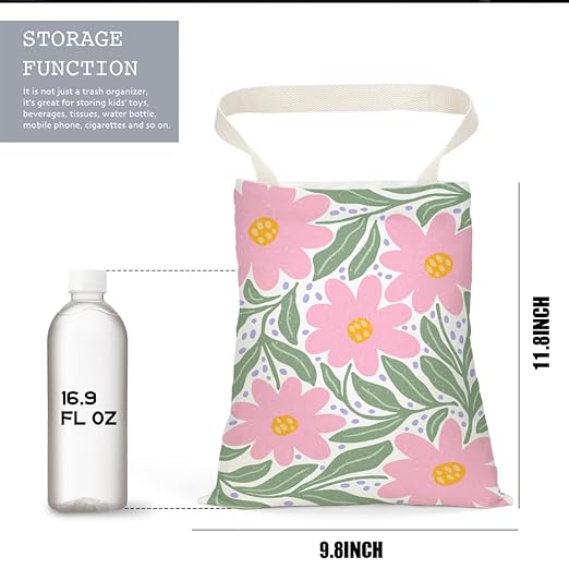 Retro Floral Car Trash Can, Car Trash Bag Hanging, Waterproof Cars Back Seat Hanging Organizer and Storage Trash Bags for Vehicle Travelling Camping