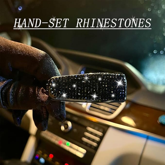 Set of 2 Bling Rhinestone Car Sun Visor Glasses Holders with Anti-Scratch Sponge,Car Decoration for Women Girls,Ticket Card Clip Visor Organizer,Universal Rhinestone Auto Accessories (Black-2pcs)