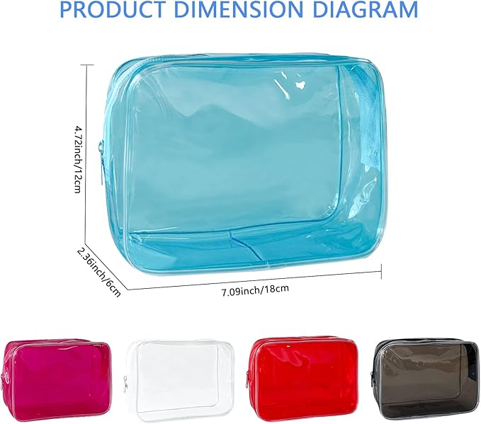 Neon TSA Approved Clear Toiletry Pouch, 7"x2.3"x4.7" Size, PVC Travel Makeup Bags for Toiletries, Transparent Cosmetic Bag for Women and Men Small (black+clear+red+blue+dark red)