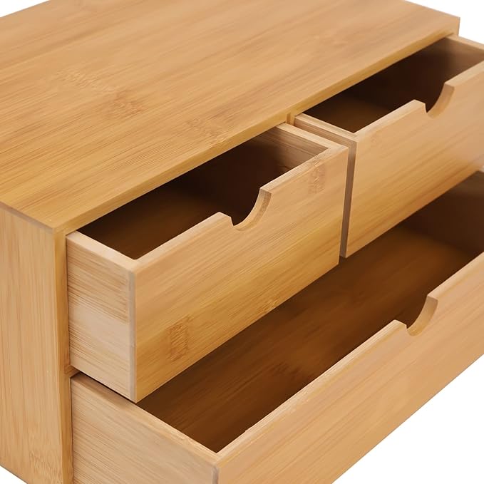 Gdrasuya10 Bamboo Desk Organizer, Drawer Tabletop Storage Organization Box for Office Home Toiletries Supplies, No Assembly Required