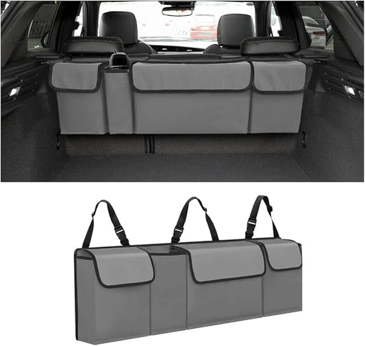 AUCELI Car Trunk Organizer, Backseat Hanging Large Storage with Adjustable Straps, Waterproof Collapsible Cargo Bag with 4 Pockets, Sturdy Space Saver Frees Trunk Floor for SUV, Truck, MPV