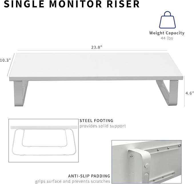 VIVO 24 inch Monitor Stand, Wood & Steel Desktop Riser, Screen, Keyboard, Laptop, Small TV Ergonomic Desk and Tabletop Organizer, White, STAND-V000D-W