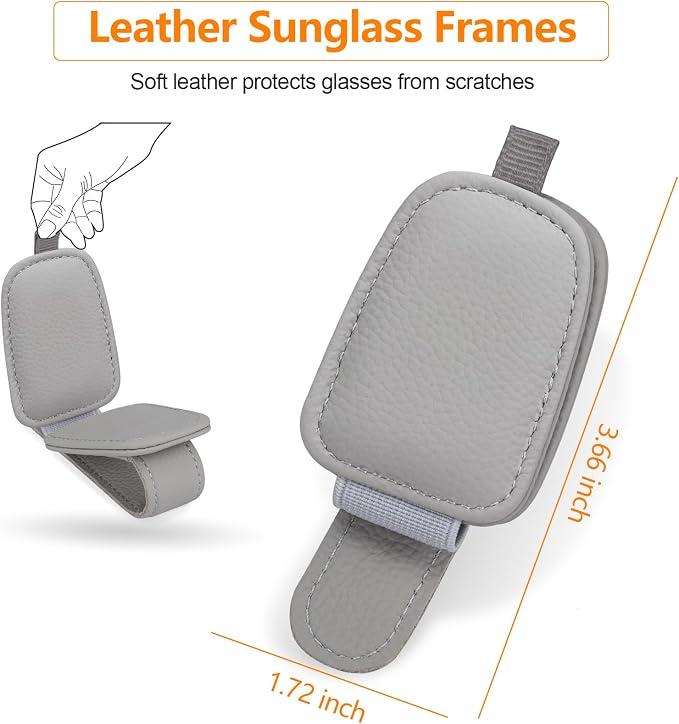 Sunglasses Holders for Car Visor, 2 Pack Magnetic Leather Sunglass Clip for Car Visor, Car Glasses Holder and Ticket Card Clip, Eyeglass Holder for Car Visor Accessories (Gray)