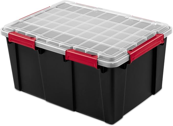Sterilite 8 Pack Gasket Box, Stackable Plastic 20 Gallon Storage Container with Lids, Black - Waterproof and Dustproof Tote for Home Organization