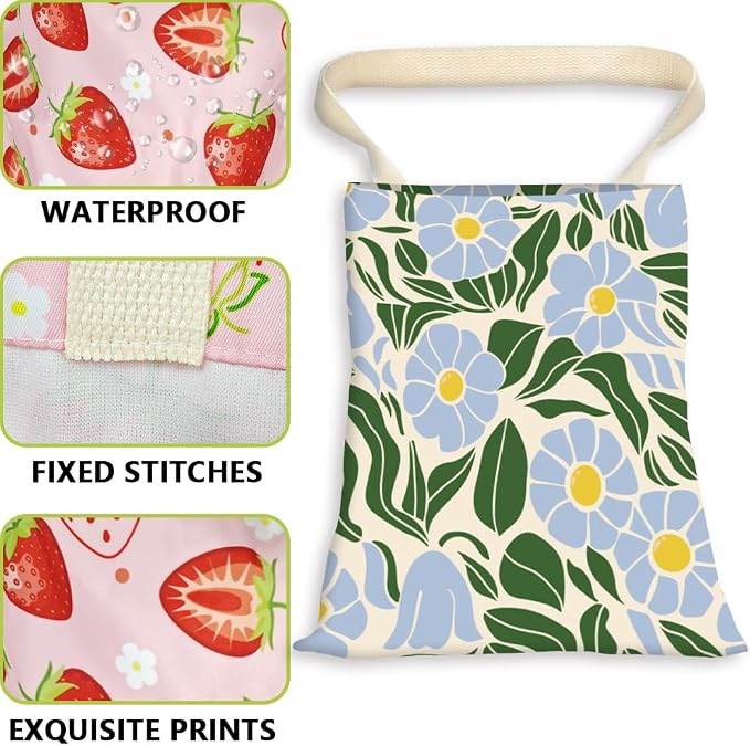 Car Garbage Bag Hanging 9.8 x 11.8 Inch Floral Car Trash Bag Boho Flowers Leaf Polyester Washable Waterproof Cute Storage Can for Vehicle Interior Travel Accessories Reusable Leak Proof