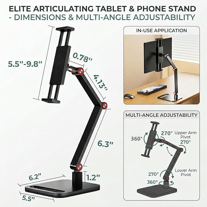 Portable Monitor Holder for 12-17.3 Inch Screen Desk Holder Metal Stand 16 Inch Universal Expandable Display Base 12.9inch Tablet Stand Adjustable Portable Monitor Desktop Clamp