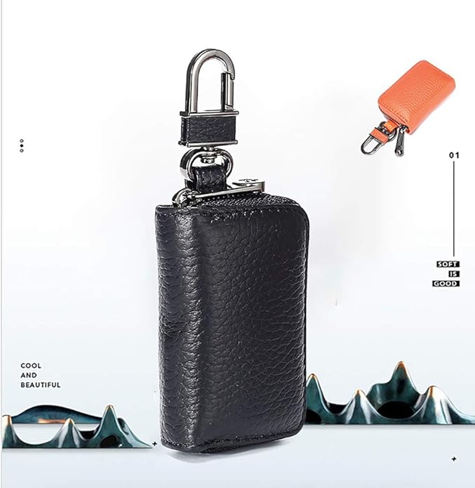 Leather Key Case Holder Auto Key Chain Protector Cover Zipper Bag Remote Fob for Car