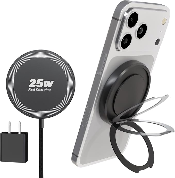 Magnetic Wireless iPhone Charger Fast Phone Charger with Kickstand, 6FT 25W Fast Phone Charging Pad Wireless Magnetic Charge for iPhone 17/17Air/16 Pro Max/16 Plus/15 Pro Max/AirPods3/2/Pro Black