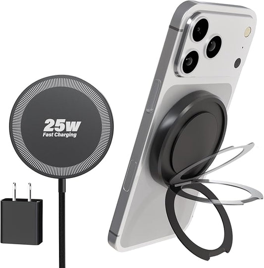 Magnetic Wireless iPhone Charger Fast Phone Charger with Kickstand, 6FT 25W Fast Phone Charging Pad Wireless Magnetic Charge for iPhone 17/17Air/16 Pro Max/16 Plus/15 Pro Max/AirPods3/2/Pro Black