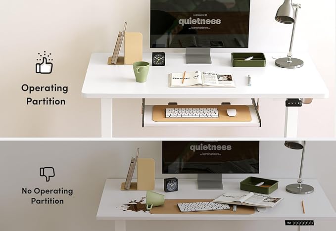 BANTI 63" x 24" Height Adjustable Electric Standing Desk with Keyboard Tray, Sit Stand up Desk with Splice Board, White Frame/White Top