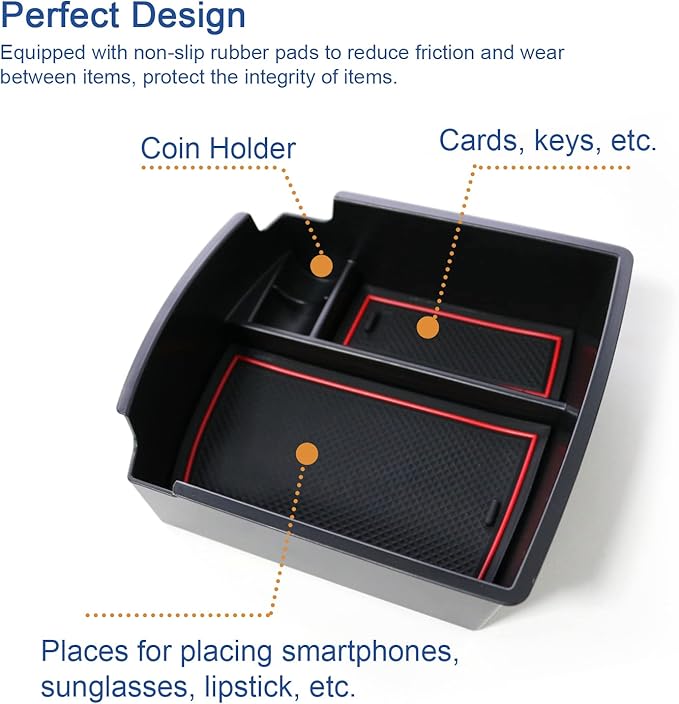 2018-2021 2022 2023 Kona Center Console Organizer for Hyundai Kona Armrest Box, 2022 Kona Console Armrest Tray 2022 2023 Kona Armrest Box Insert Tray Accessories (Red Mats)