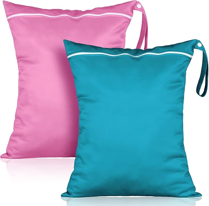Shappy 2 Pack Large Travel Laundry Bags, Large Wet Dry Waterproof Dirty Clothes Bag for Suitcase, Swimsuit Beach Gym College Dorm Wet Bag(Solid Green Pink)