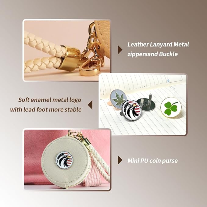 Leather Zipper Pouch Change Purse, Beige PU Leather Round Zipper Coin Purse, Small Coin Bag, Portable Change Wallet, Coin Purses Organizer Storage Pouch (White Bald Eagle)