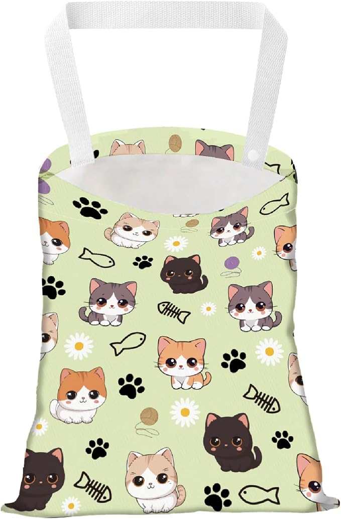 CREATCABIN Cat Car Trash Bag Hanging Car Garbage Bag Back Seat Organizer Trash Can Bin One-Handed Strap Garbage Reusable Waterproof for Car Accessories Vehicle Travelling Camping 11.8x9.84 Inch