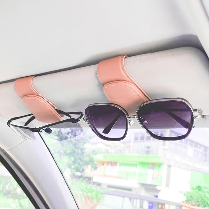 Sunglass Holder for Car, Magnetic Leather Eyeglass Hanger Clip for Car Sun Visor, Sunglasses Holder and Ticket Card Clip for Car Visor Accessories (1Pack Pink)