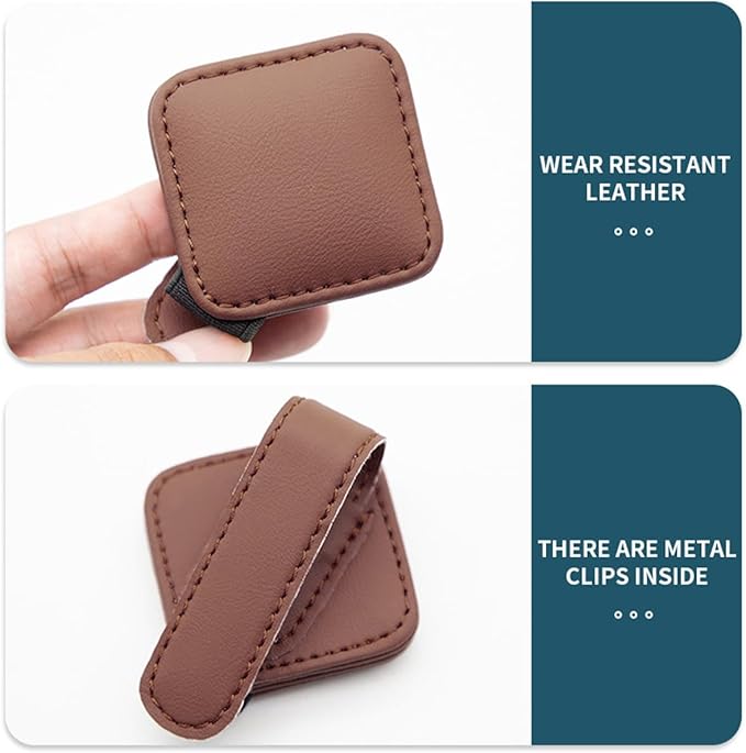 Sunglasses Holder for Car Visor, Magnetic Leather Vehicle Glasses Ticket Card Clip, Automotive Interior Eyeglass Hanger Organizer Accessories, Universal for SUV, Sedan, Truck (Brown)