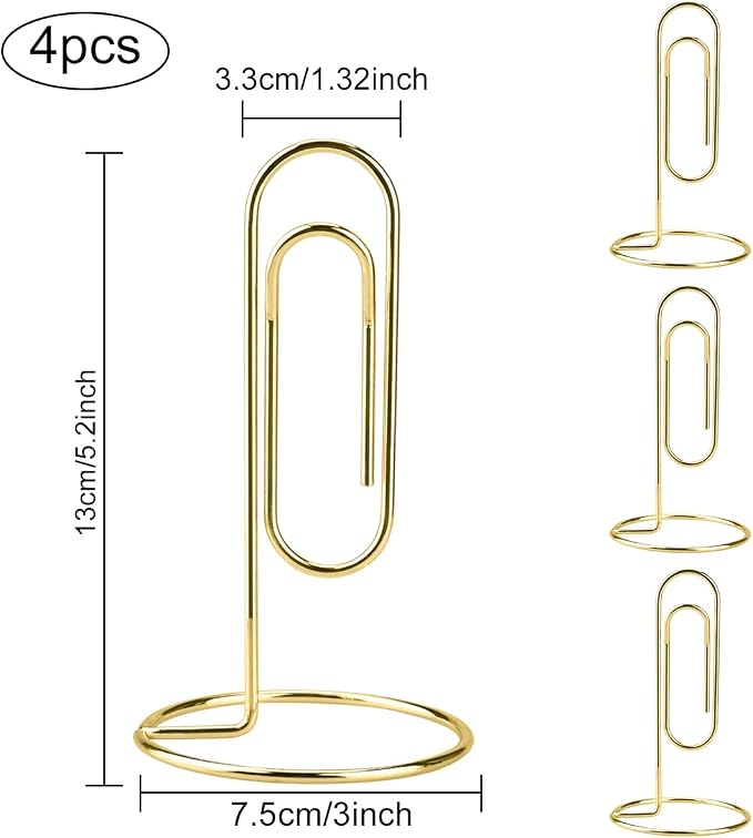 5.2 Inch Desktop Memo Holder, 4 Pack Jumbo Metal Desk Paper Clip Organizer for Office Table, Place Card, Bills, Photos, Table Numbers, Multi-Purpose Document Stand Accessory