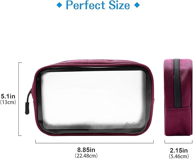 ProCase TSA Approved Travel Toiletry Bag Pouch, Matte Clear Travel Organizer Airport Carry-On Checkpoint Airline Compliant Storage Bag -1 Pack, Red