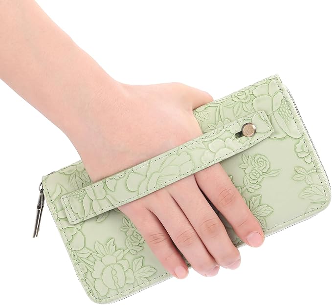 GAEKEAO Wallet for Women Clutch RFID Blocking Wristlet Leather Purse Large Capacity Credit Card Holder with Grip Hand Strap