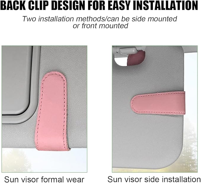 Sunglasses Holders for Car Visor, Magnetic Leather Vehicle Glasses Hanger with 2 Clips, Auto Interior Eyeglass Mount Organizer Accessories, Universal Fit(Pink)