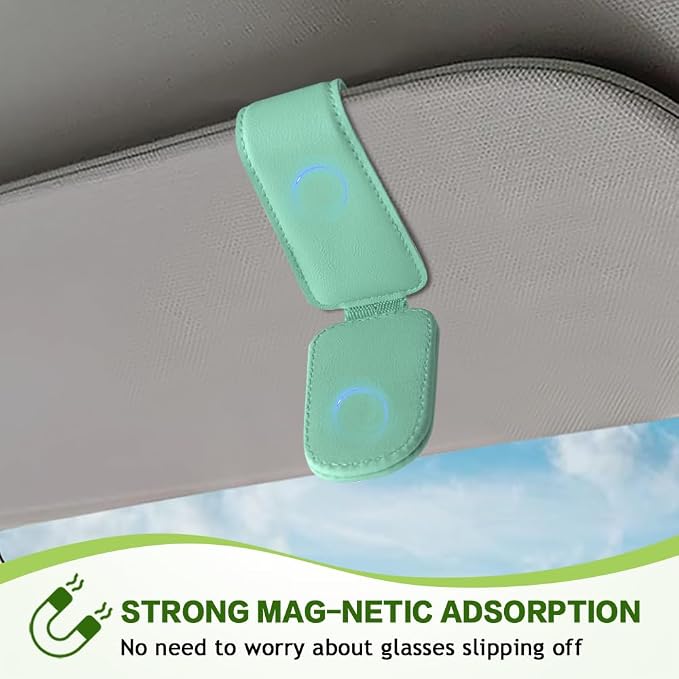 Sunglass Holder for Car, Sunglasses Clip for Car Visor, Magnetic Leather Vehicle Eyeglass Hanger Clip, Auto Ticket Card Glasses Organizer Clamp Accessories for SUV Sedan (Nile Blue)