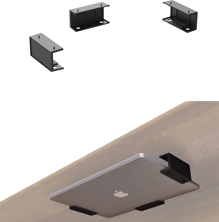 Under Desk Laptop Mount Under Desk Laptop Drawer with Adhesive & Screw Fit for Macbooks, Keyboard, Routers, Modems, Cable Box, Network Switch and More (Black)