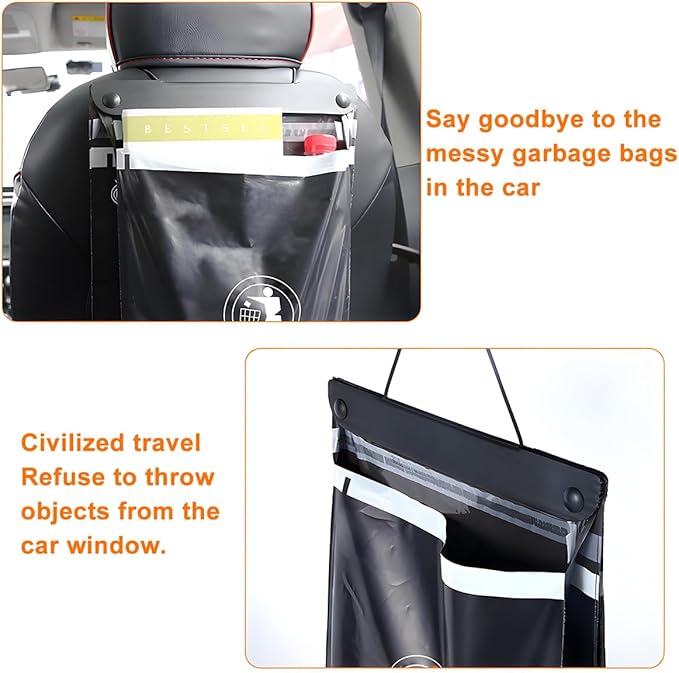 Mandark Car Trash Bag, 40PCS Disposable Large Capacity Hanging Garbage Pocket for Travel Camping, Portable Self Adhesive Auto Rubbish Pouch Accessories, Universal for Vehicles