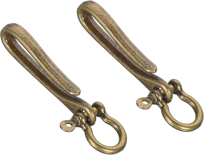 2 Pack Fish Hook Key Chains Solid U Shape Key Ring Vintage Keychain Retro Clip Antique Bronze Keys Chain with Shackle Pocket Clip Fish Hook Design Heavy Duty Keychain for Purse Belt Wallet Women Men