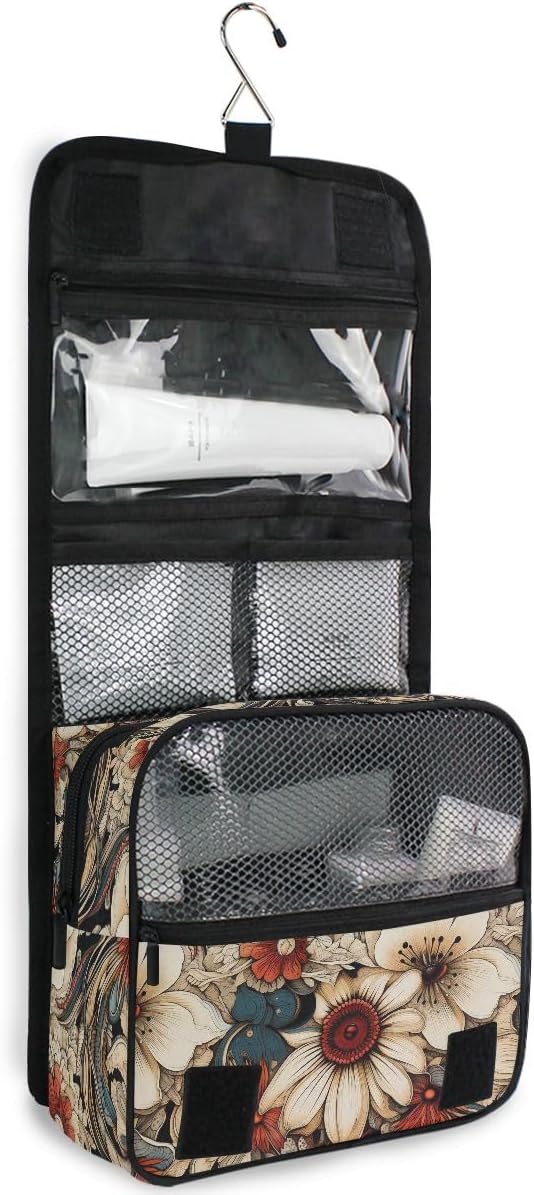 senya Hanging Travel Toiletry Bag Kit Boys Makeup Case Cosmetics Organizer for Men Women (3045 Retro Flowers)