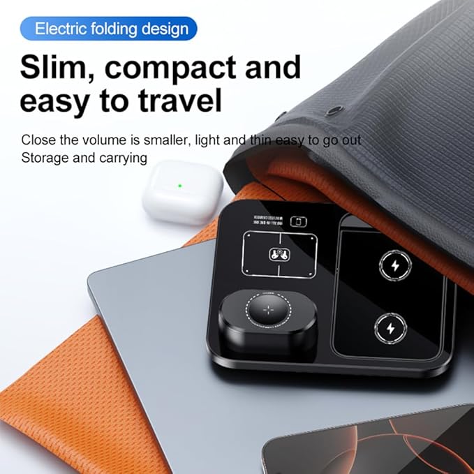 IHAO 3in1 Auto-Rising Wireless Charging Station 15W Fast Charge Ultra-Slim Foldable Design Wireless Charger for Phone Watch Earbud QC3.0 & PD Compatible