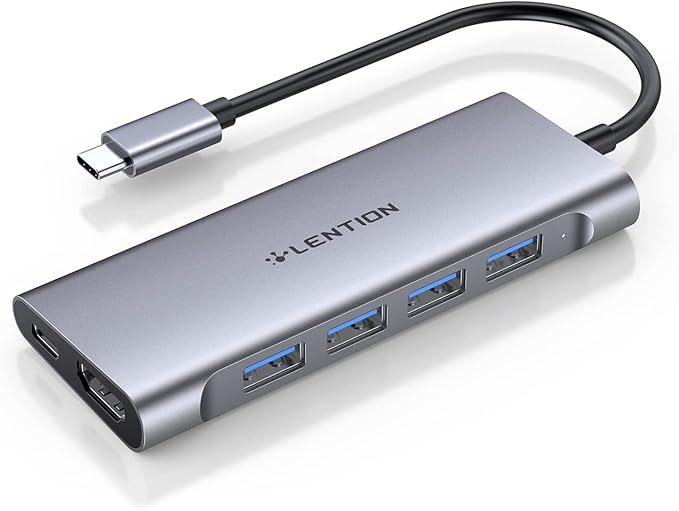 LENTION USB C Hub Multiport Adapter with 4K HDMI, 100W Charging, 4 USB 3.0 5Gbps Splitter Compatible 2016-2026 MacBook Pro/Air/Neo, Mac, Surface, iPhone & Type-C Device, Stable Driver(C35, Space Gray)